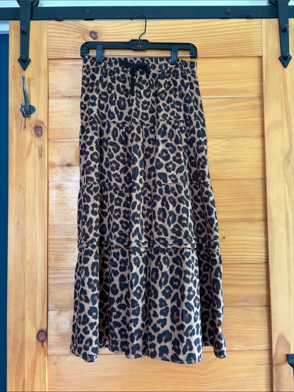 Tim and Tru Tiered Leopard Print Midi Skirt - Brown/Black